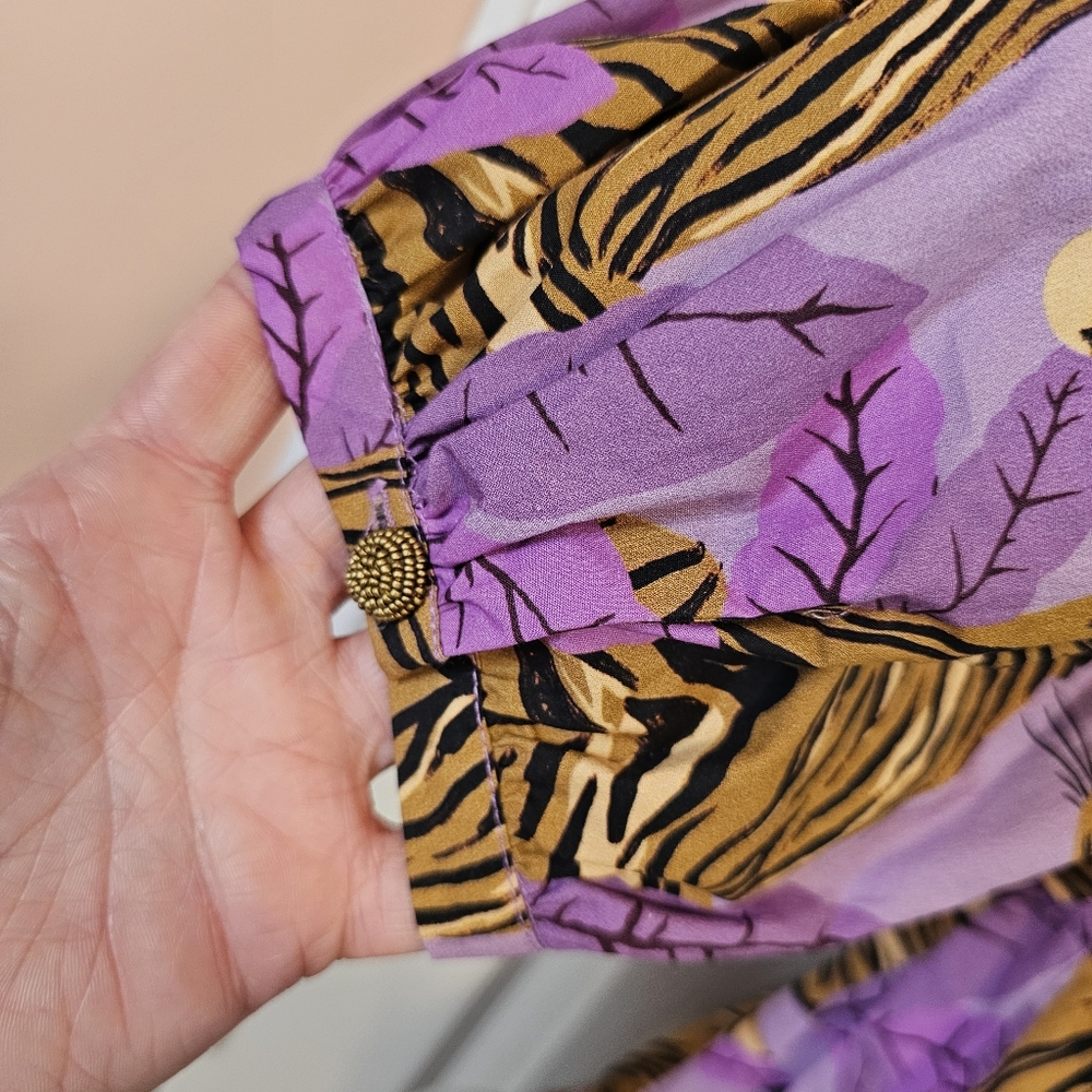 FARM Rio Tiger Leaves Lavender Puff Sleeve Mini Dress - Picture 4 of 12